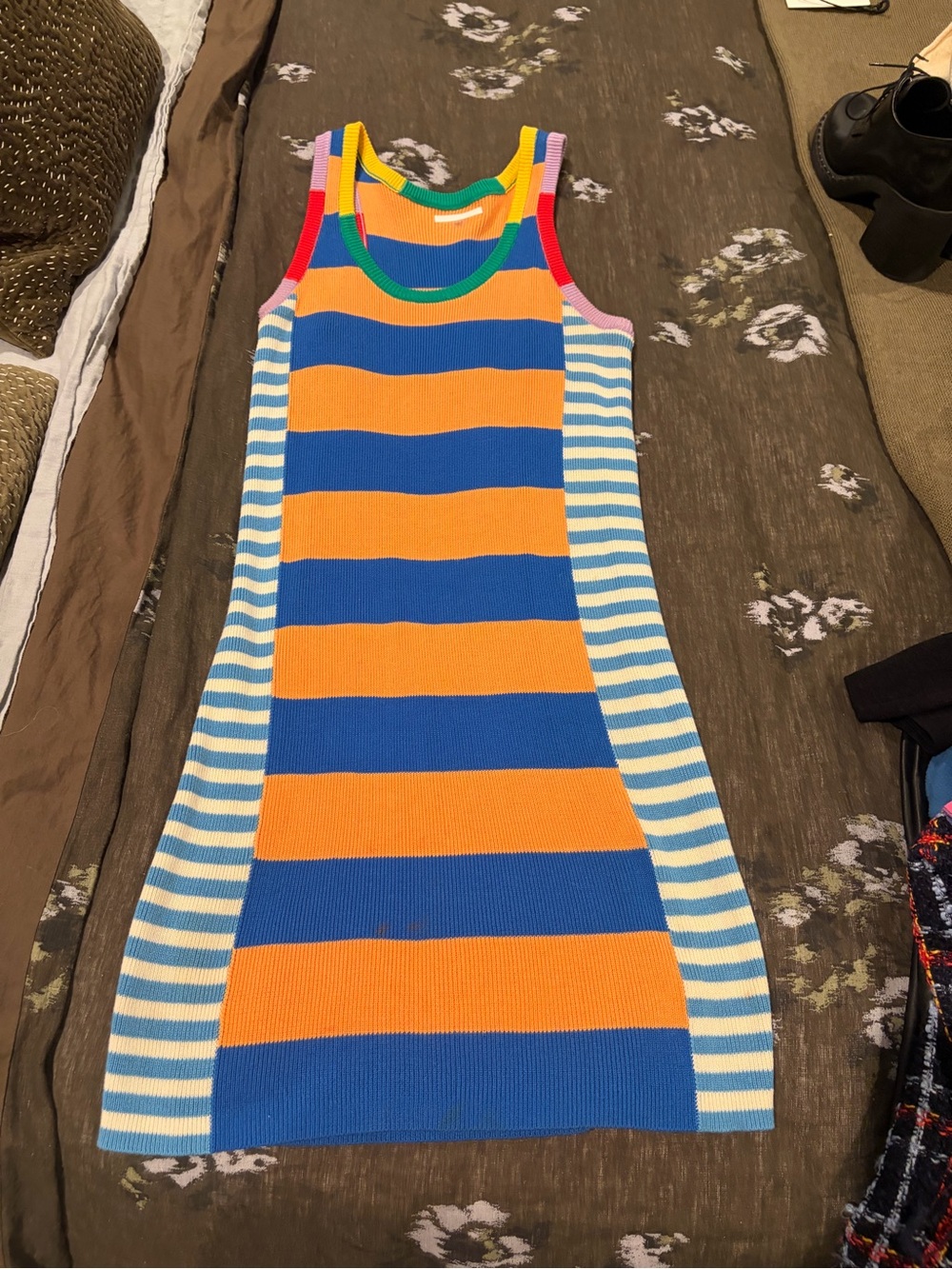 MOTHER Striped Knit Tank in Blue, Orange & Cream